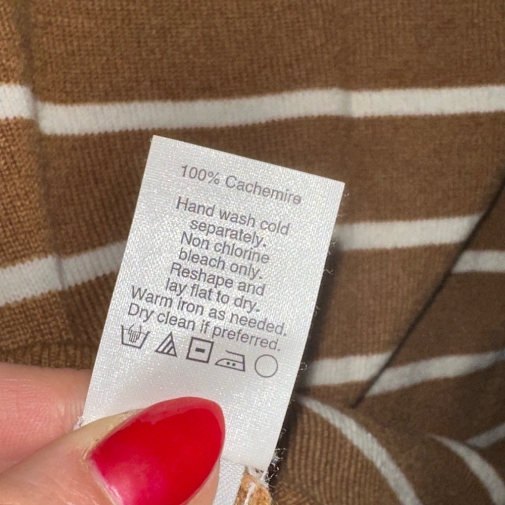 J Crew 100% Cashmere Striped Brown and White Women's Sweater Size Small - Picture 4 of 5